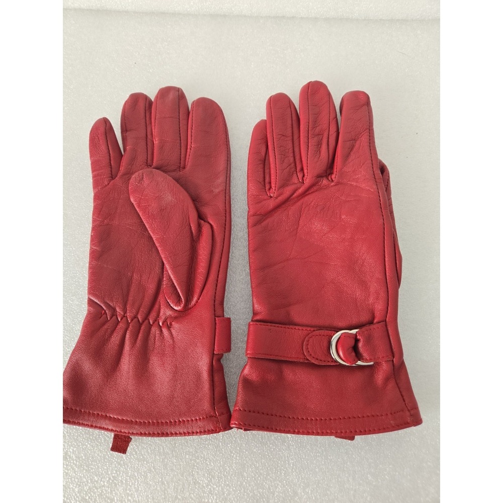 Altare Genuine Leather Gloves Women's Sz M Red Leather Buckle Wrist Lined Winter